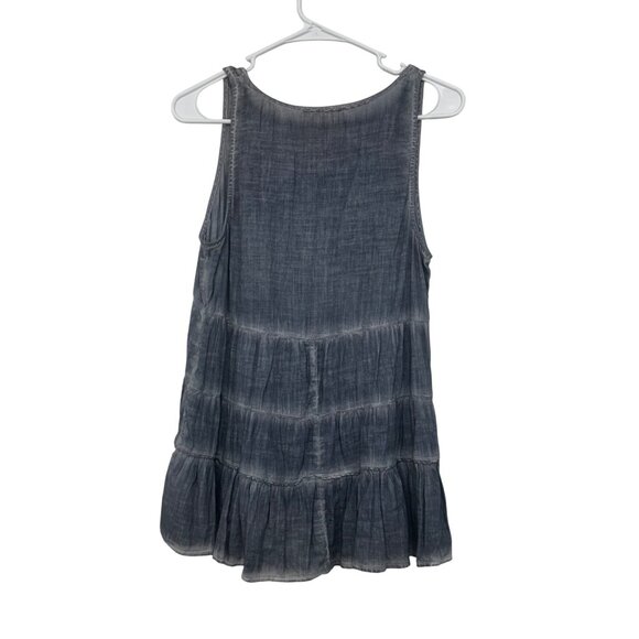 American Eagle Sleeveless Tiered V-Neck Tunic Top SZ S Dyed Gray Cotton Blend - Picture 2 of 9